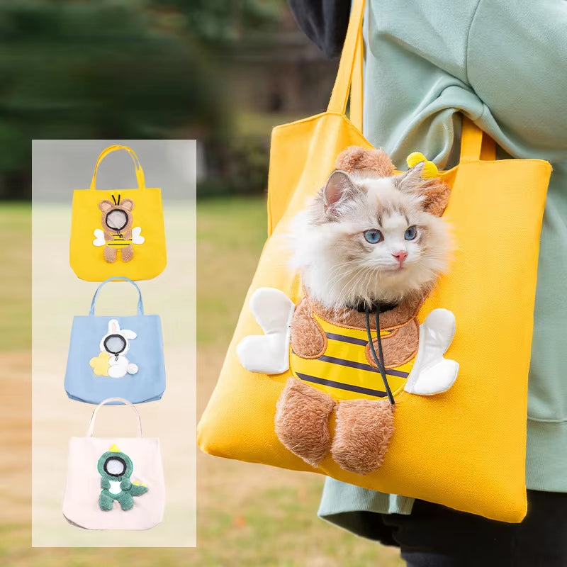 Cute Canvas Outgoing Bag with Exposed Little Bee Shape Cat Bag Single Shoulder Bags Small Dog Carrying Bags Pet Dog Carriers