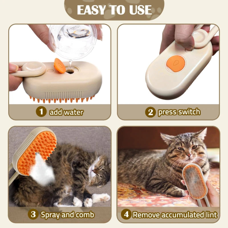 Pet Steam Brush Cat Dog Cleaning Steamy Electric Spray Massage Comb 3 in 1 Hair Removal Grooming Supplies Pet Accessories