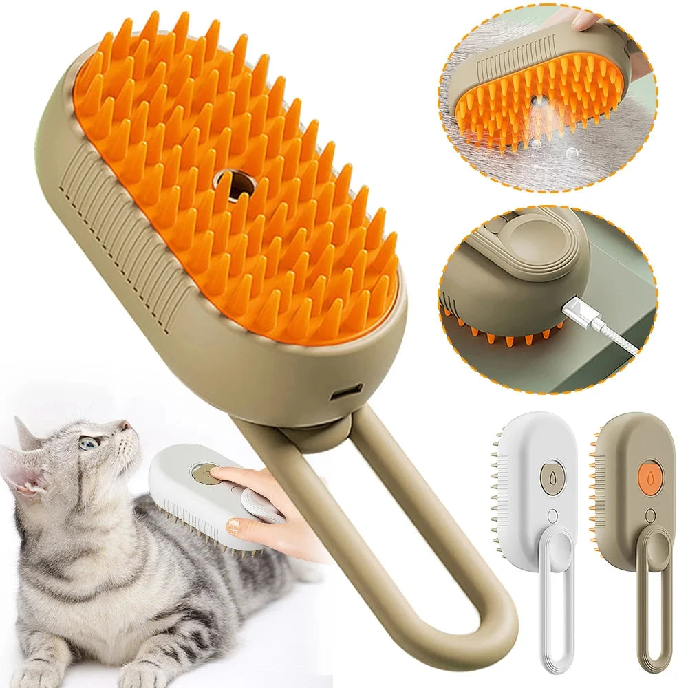 Pet Steam Brush Cat Dog Cleaning Steamy Electric Spray Massage Comb 3 in 1 Hair Removal Grooming Supplies Pet Accessories